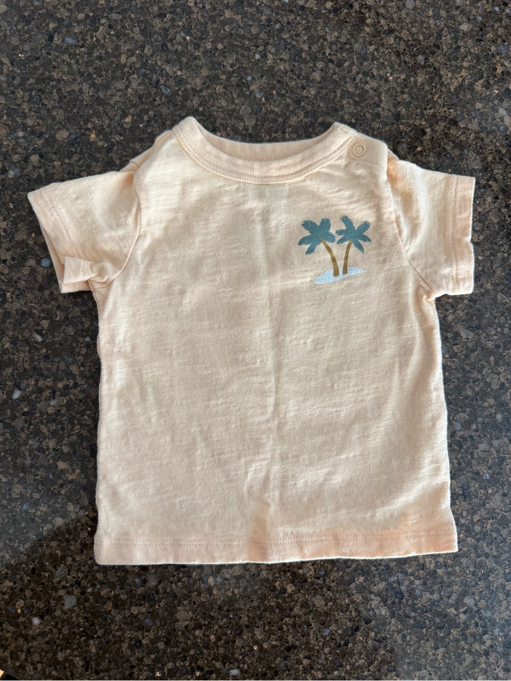 Peach colored Short-Sleeve Tee with Teal Palm Tree Graphic (3 mos.)